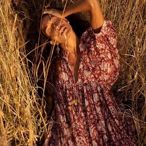 Daughters of India Red and White Floral Midi Dress